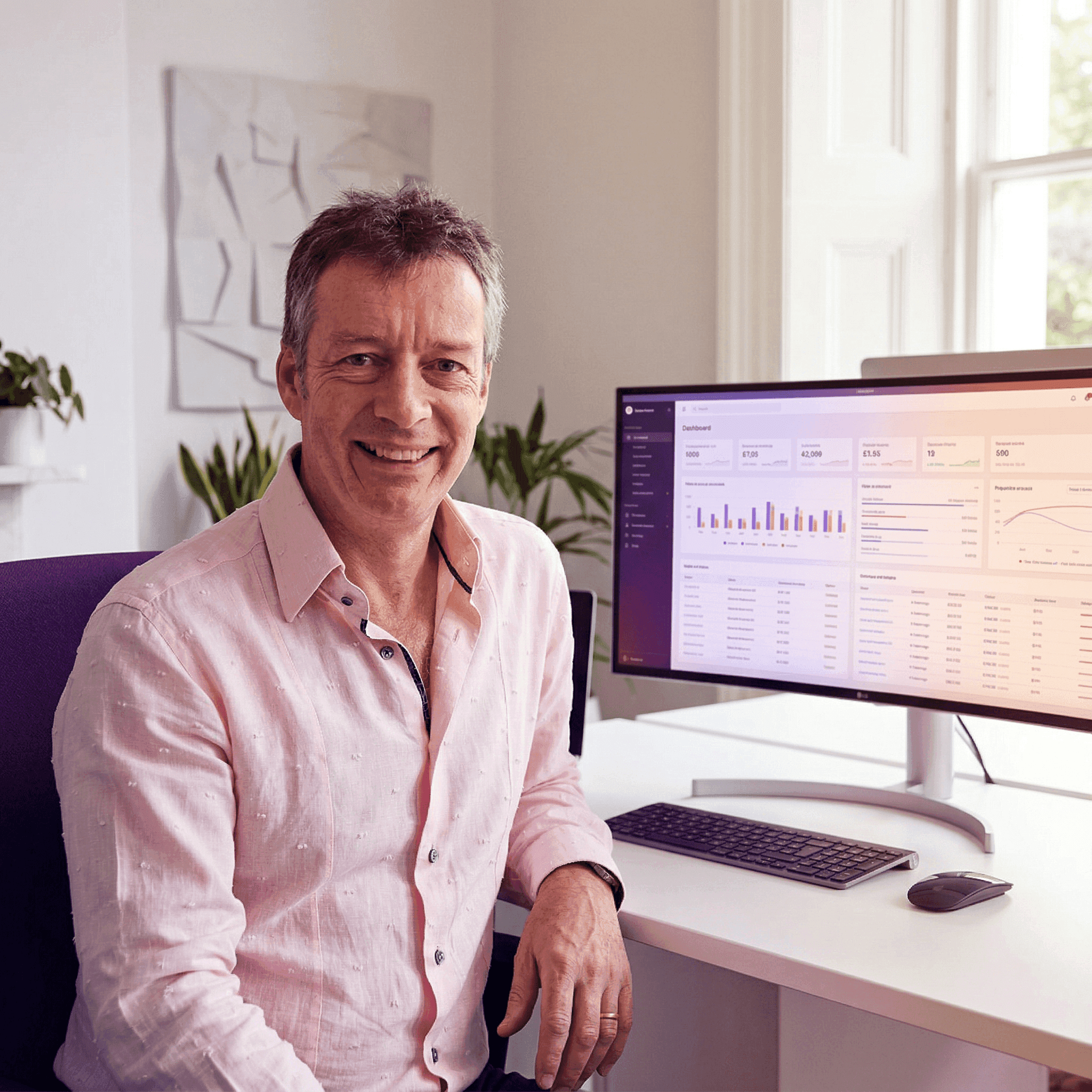 Photograph of Stephen at his desk
