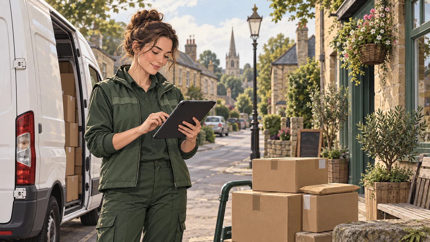 Illustration of couriers and delivery drivers reviewing business records in their workplace.