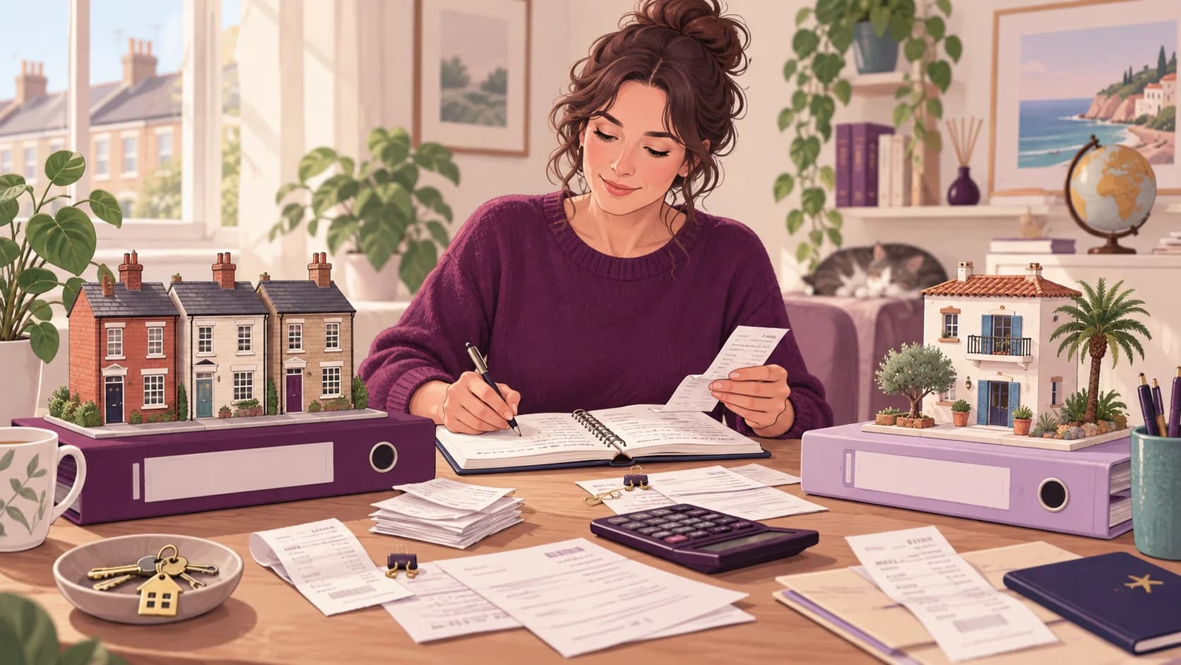 A landlord separates records for UK rental homes and an overseas property.