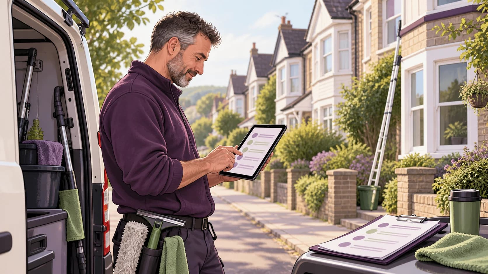 Editorial illustration: Window cleaners and mobile rounds: organising recurring customer payments
