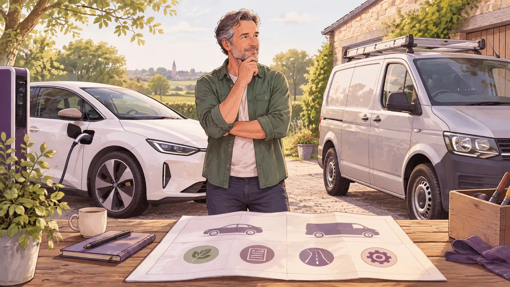 Editorial illustration: Electric cars and diesel vans: comparing tax treatment for a sole trader