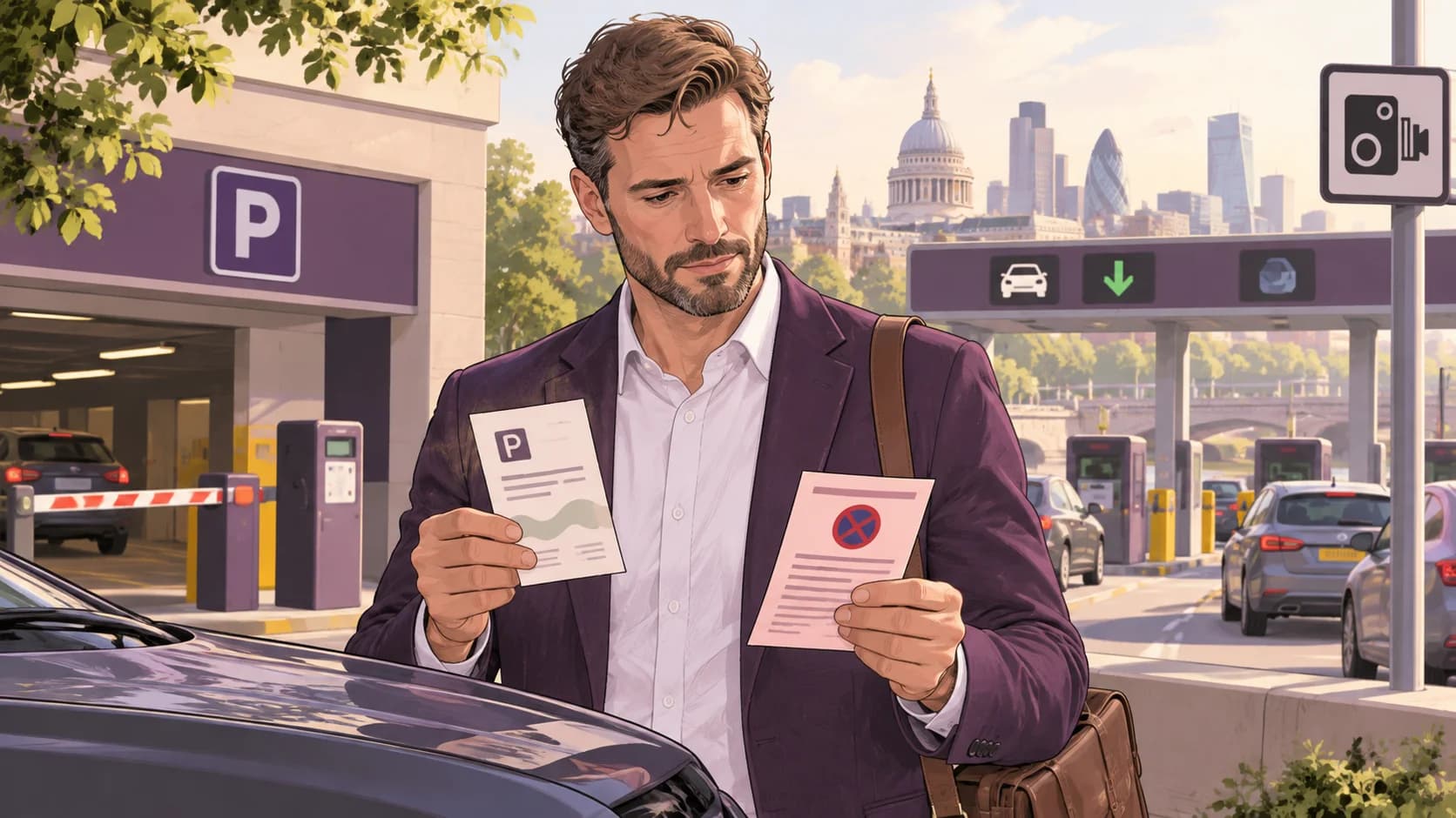 Editorial illustration: Business travel costs: parking, tolls and congestion charges