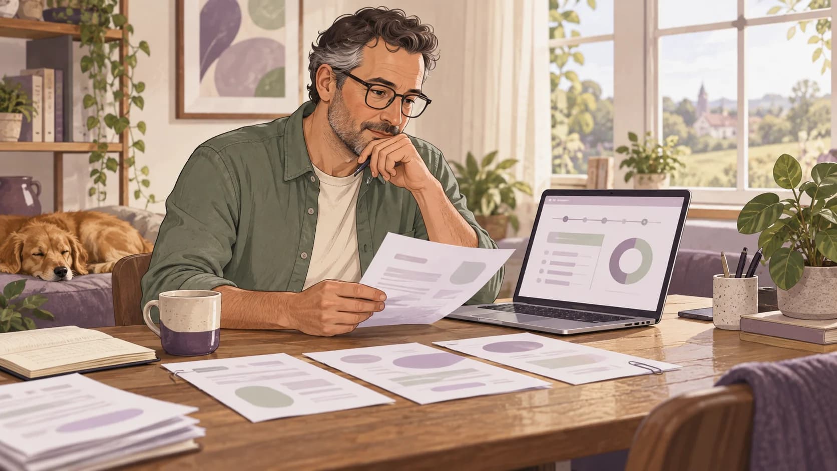 Editorial illustration: Reviewing your quarterly summary in Avona before submission