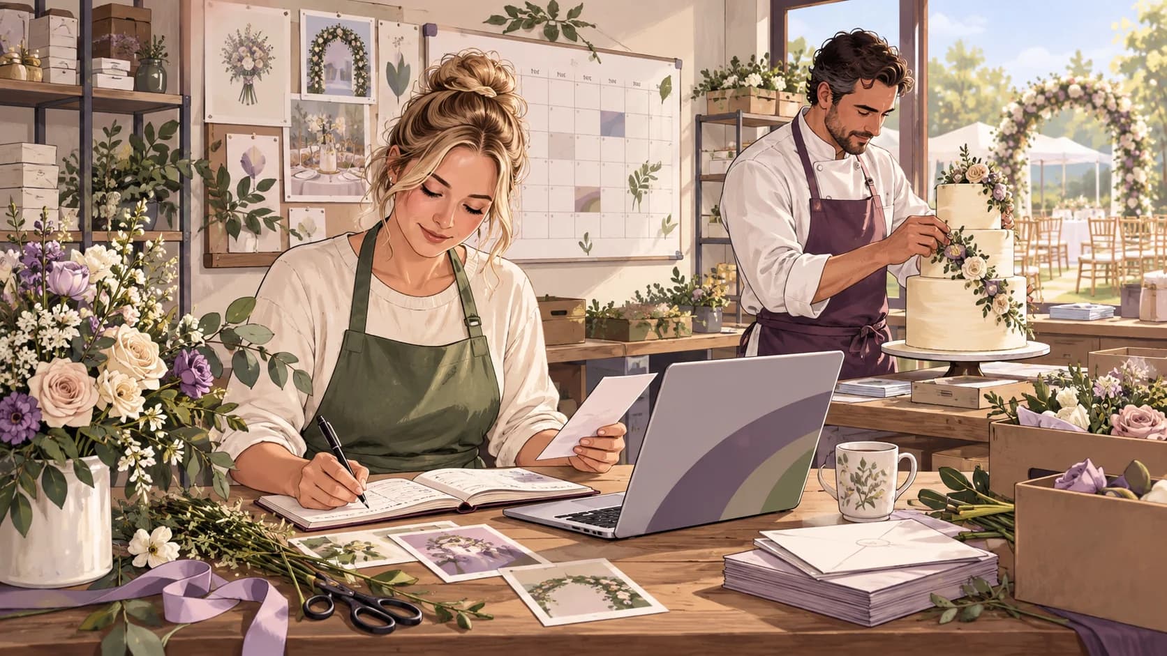 Editorial illustration: Wedding florists and bakers: accounting for seasonal stock and customer advances