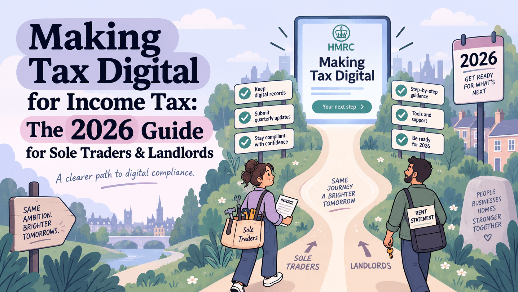 Illustration accompanying “Making Tax Digital for Income Tax: the 2026 guide for sole traders & landlords.”